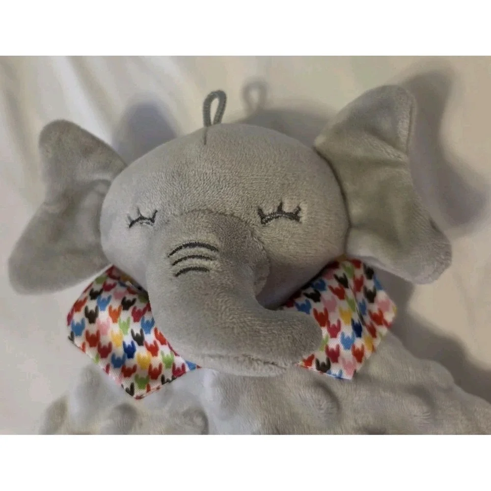 JellyBean Elephant Gray Lovey Security Blanket Minky Crinkle Teether ribbon loop
